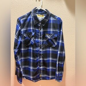 DIXXON Women's Blue and Black Plaid Button Down Shirt - CPT 10YR FLANNEL